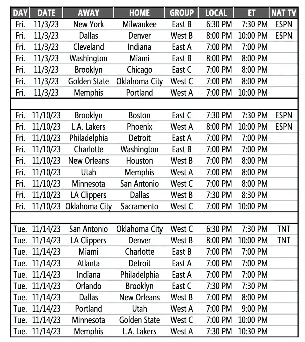 NBA下赛季季中锦标赛赛程_nba赛程公布时间_NBA 2023-24赛季常规赛赛程公布时间