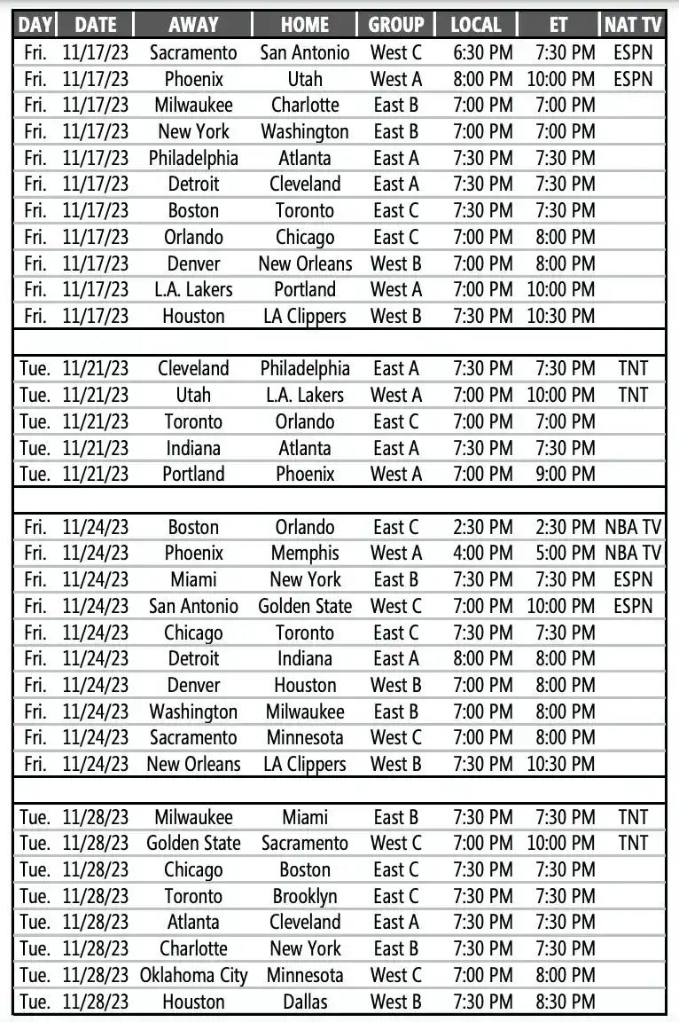 NBA下赛季季中锦标赛赛程_NBA 2023-24赛季常规赛赛程公布时间_nba赛程公布时间