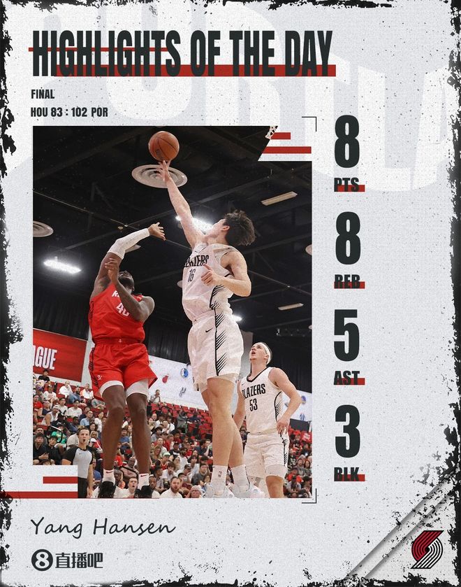 NBA夏季联赛开拓者胜火箭杨瀚森展现全面能力获佳绩