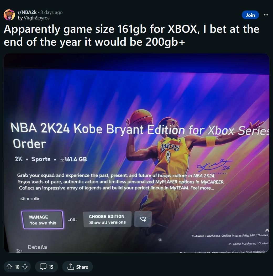 nba2kx_NBA 2K24 文件大小 _ Xbox Series 161GB 