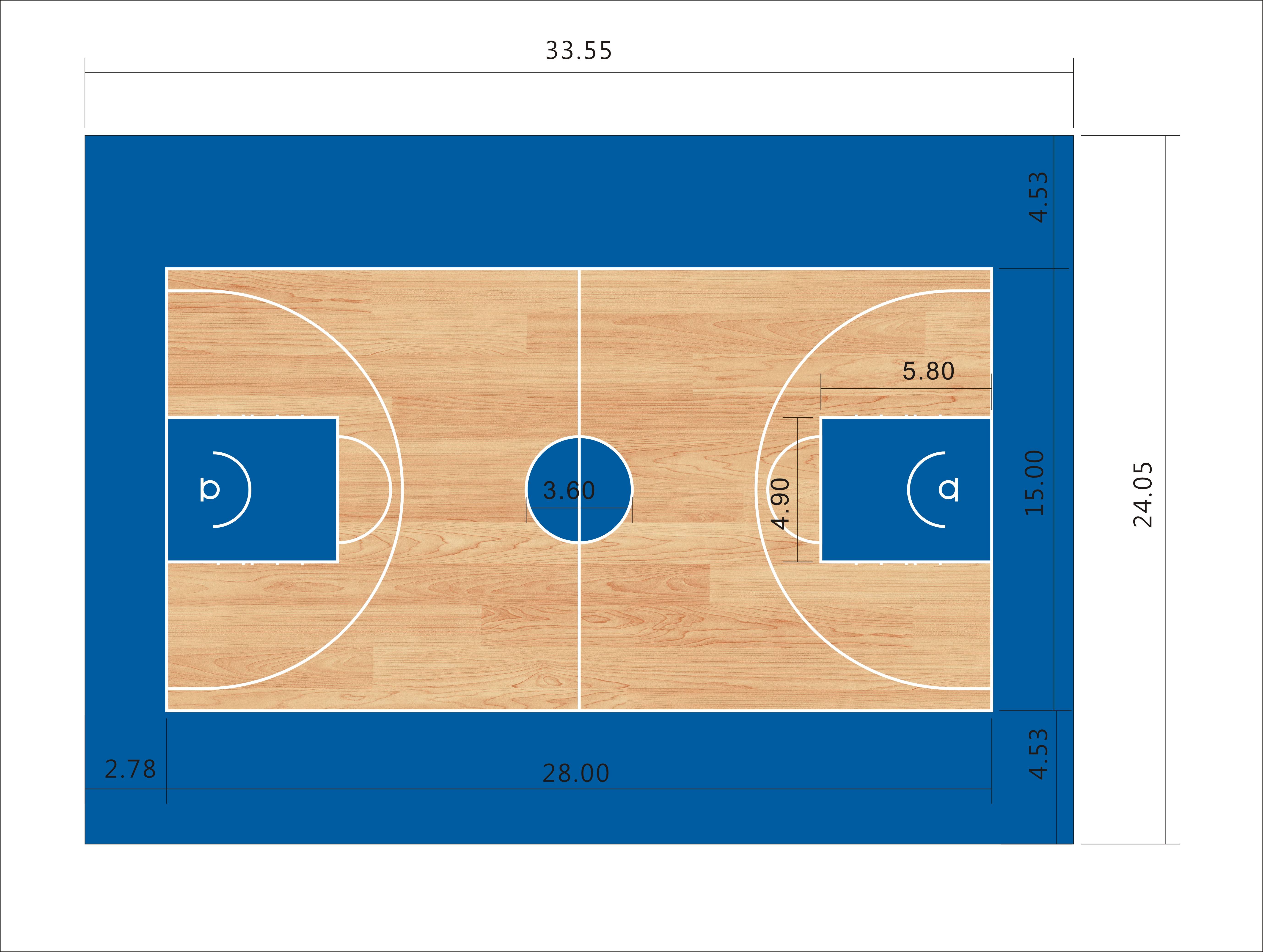 NBA篮球场标准尺寸_nba标准篮球场尺寸图_国际篮联篮球场地规格
