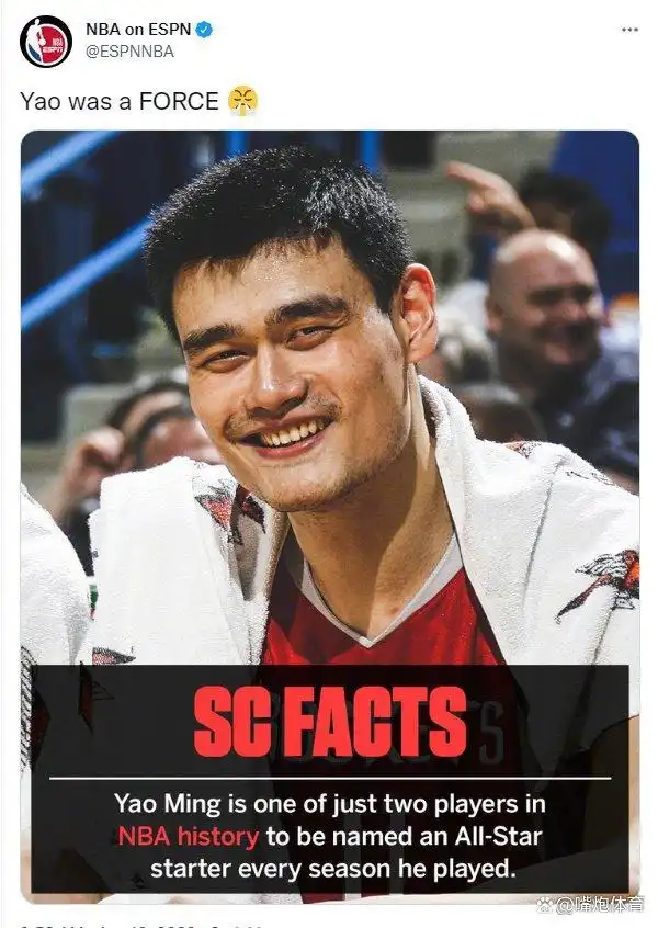 姚明全明星职业生涯记录_姚明在nba的实力_姚明ESPN盛赞
